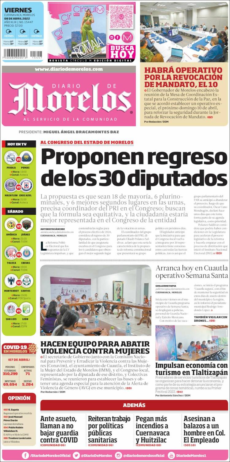 Portada de Diario de Morelos (Mexico)