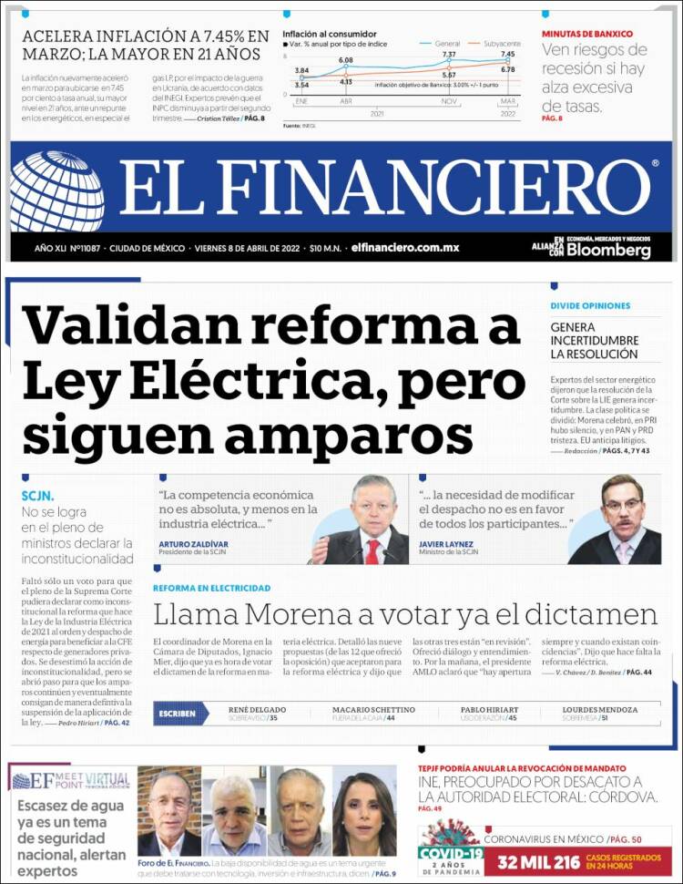 Portada de El Financiero (Mexico)