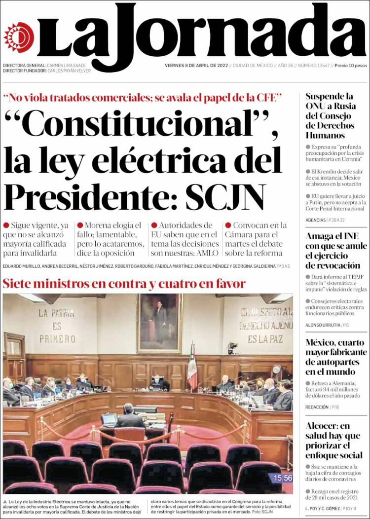 Portada de La Jornada (Mexique)