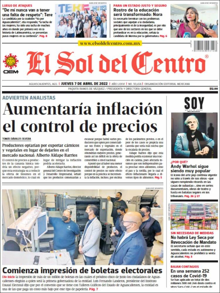 Portada de El Sol del Centro (México)