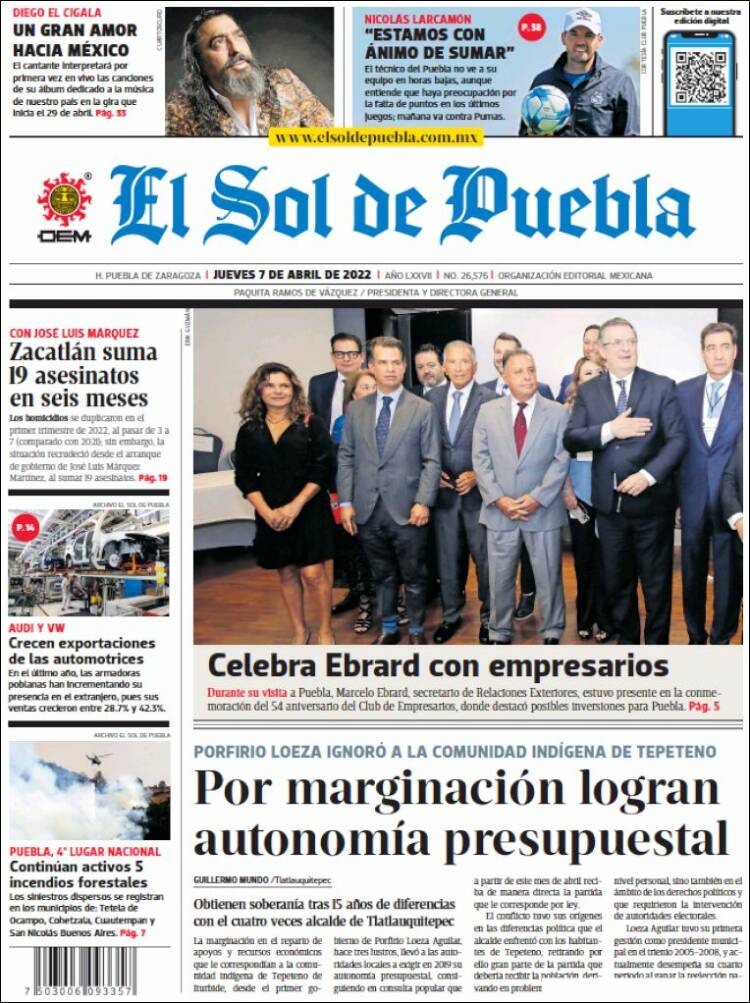 Portada de El Sol de Puebla (Mexico)