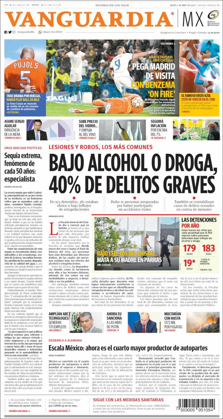 Portada de Vanguardia (Mexico)