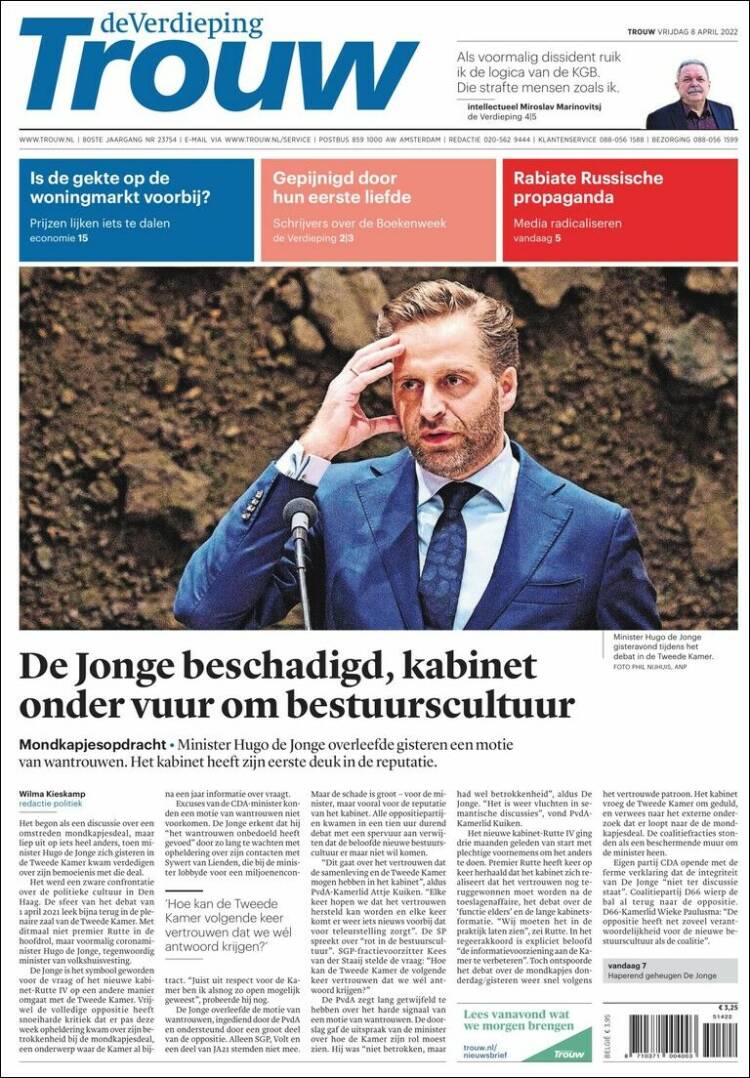 Portada de Trouw (Pa&iacute;ses Bajos)