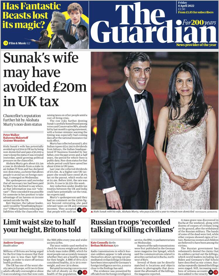 Portada de The Guardian (Reino Unido)