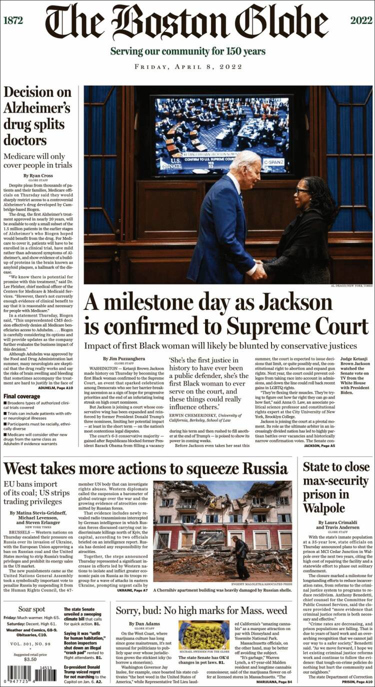 Portada de Boston Globe (USA)