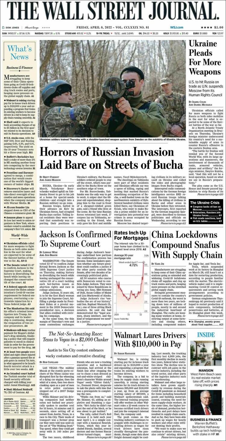 Portada de Wall Street Journal (États-Unis)