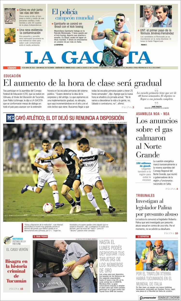 Portada de La Gaceta (Argentina)
