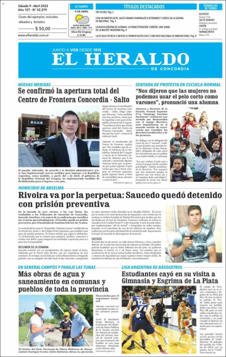 Portada de El Heraldo de Concordia (Argentina)