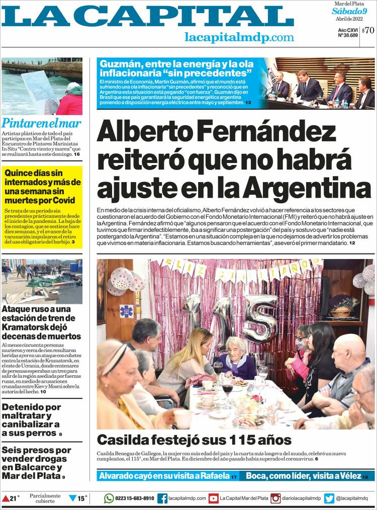 Portada de Diario La Capital - Mar del Plata (Argentina)