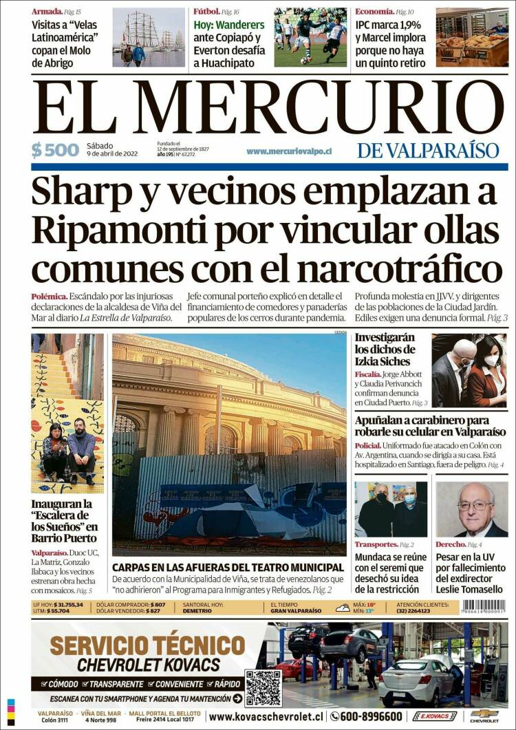 Portada de Mercurio de Valparaiso (Chile)