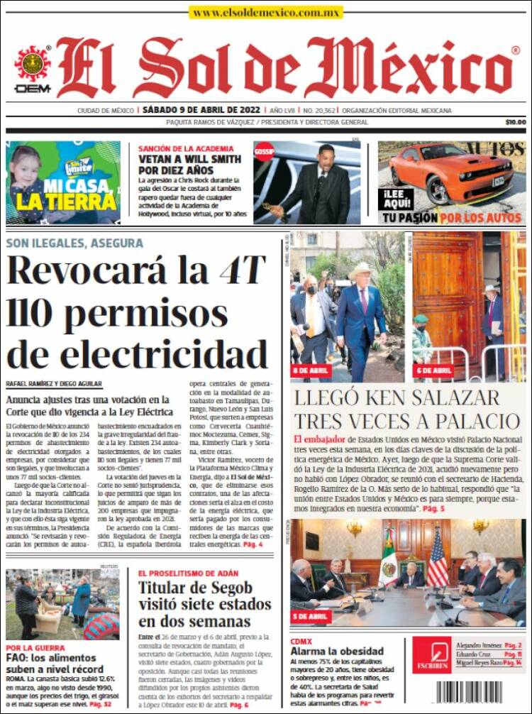 Portada de El Sol de México (M&eacute;xico)