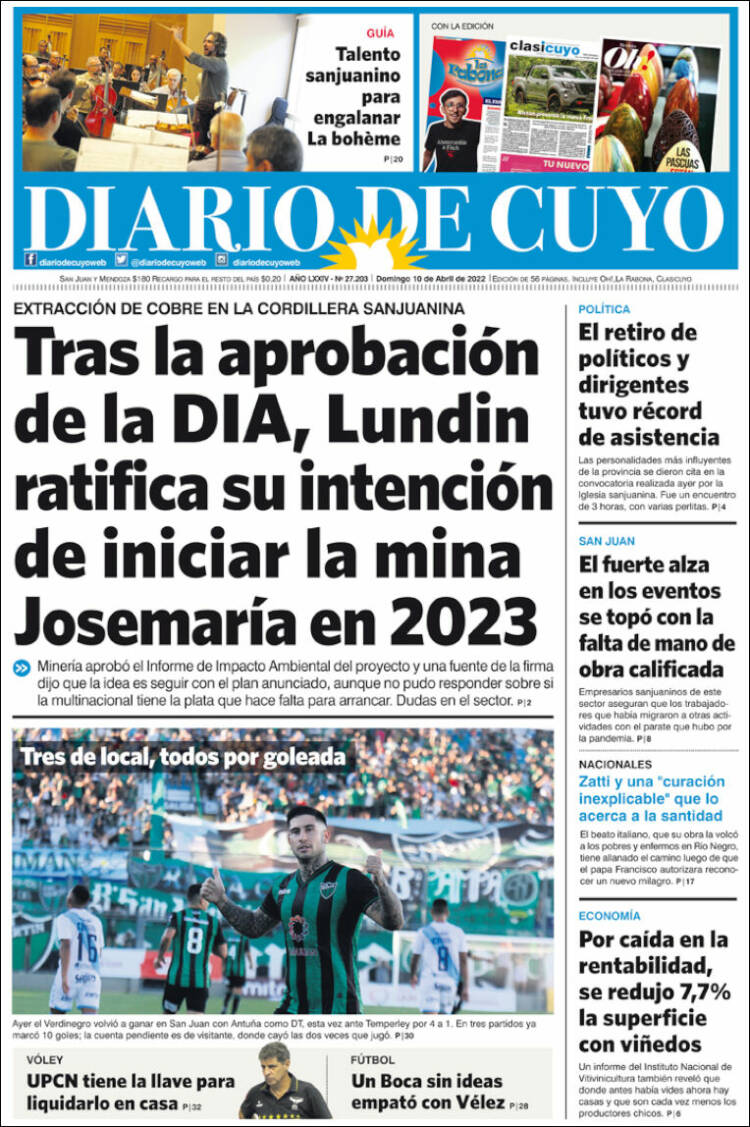 Portada de Diario de Cuyo (Argentina)