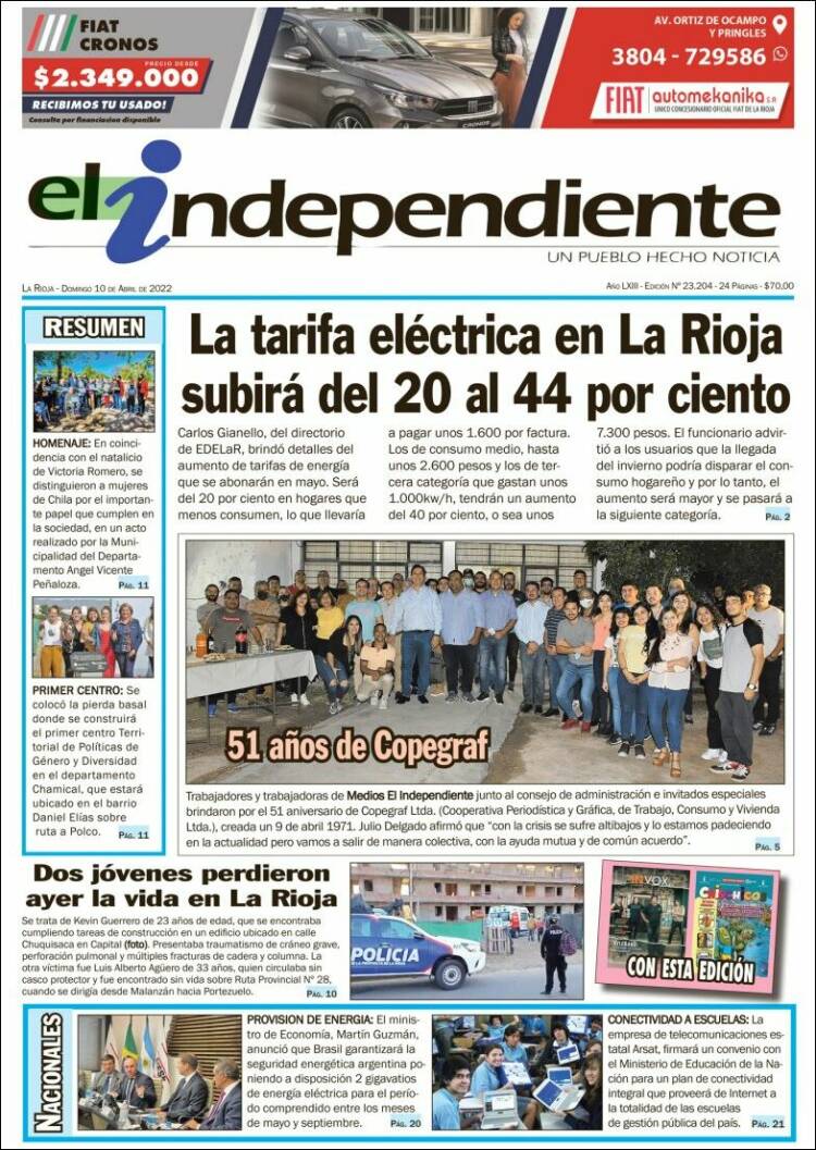 Portada de El Independiente (Argentina)