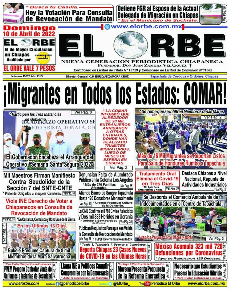 Portada de El Orbe (M&eacute;xico)