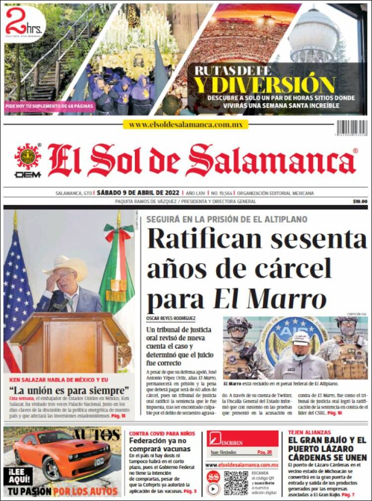 Portada de El Sol de Salamanca (M&eacute;xico)