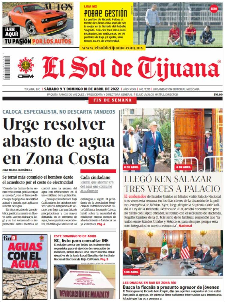 Portada de El Sol de Tijuana (M&eacute;xico)