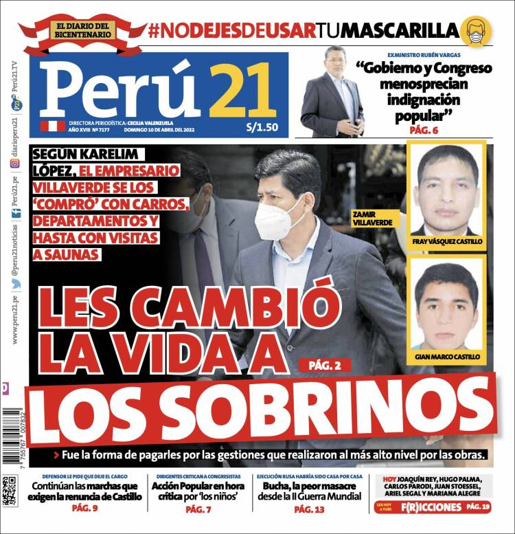 Portada de Perú 21 (Perú)