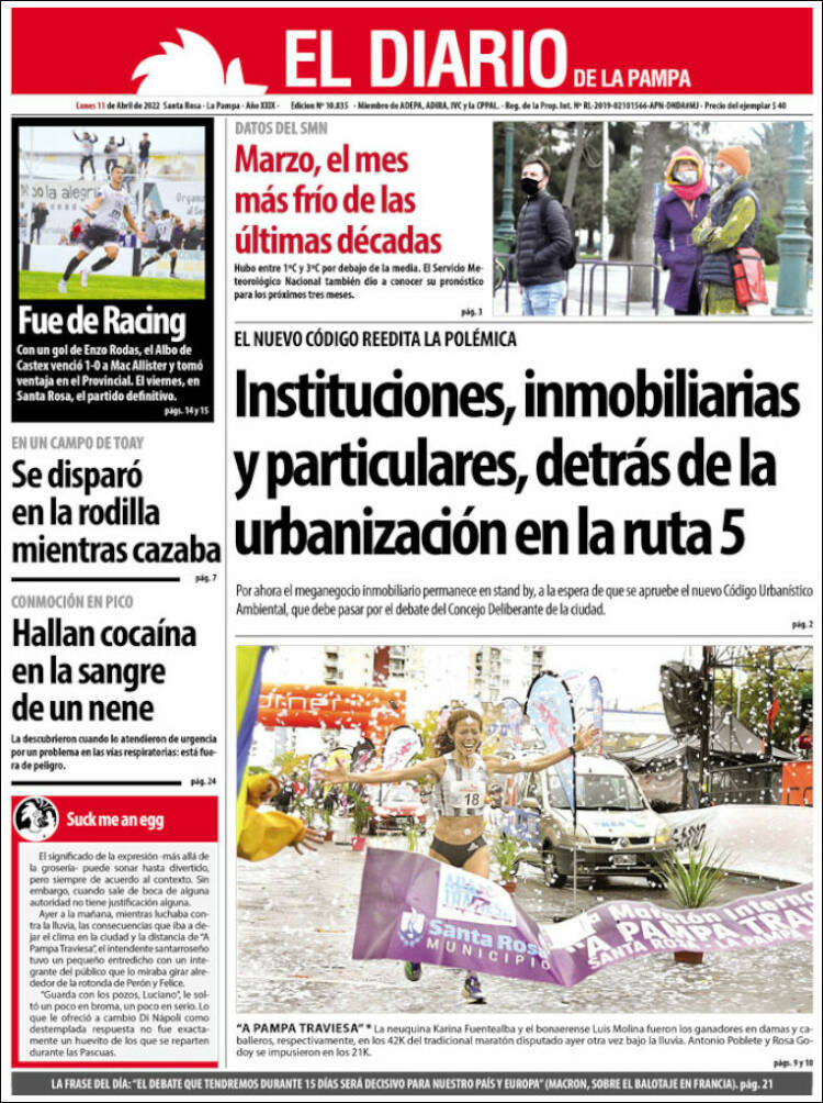Portada de Diario de La Pampa (Argentina)