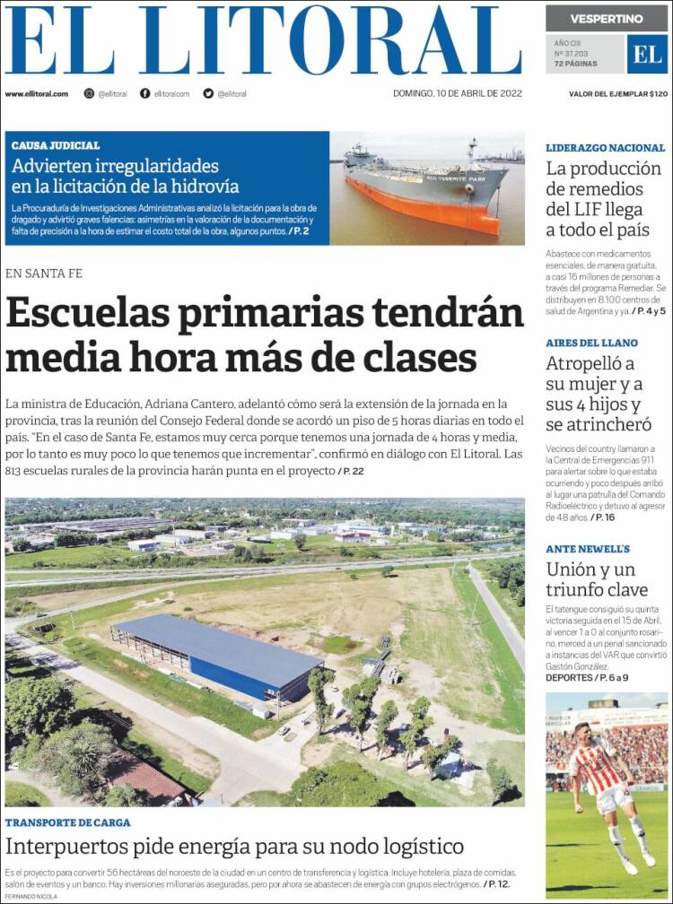 Portada de Diario El Litoral (Argentina)