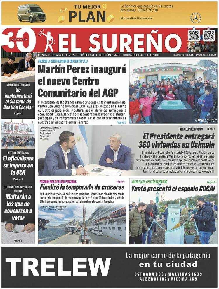 Portada de Diario El Sureño (Argentina)