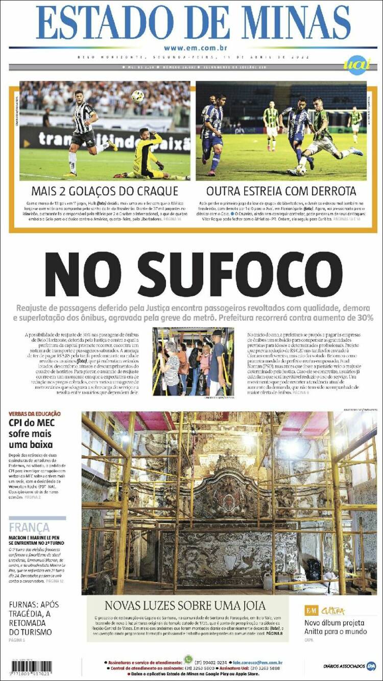 Portada de Jornal Estado de Minas (Brasil)