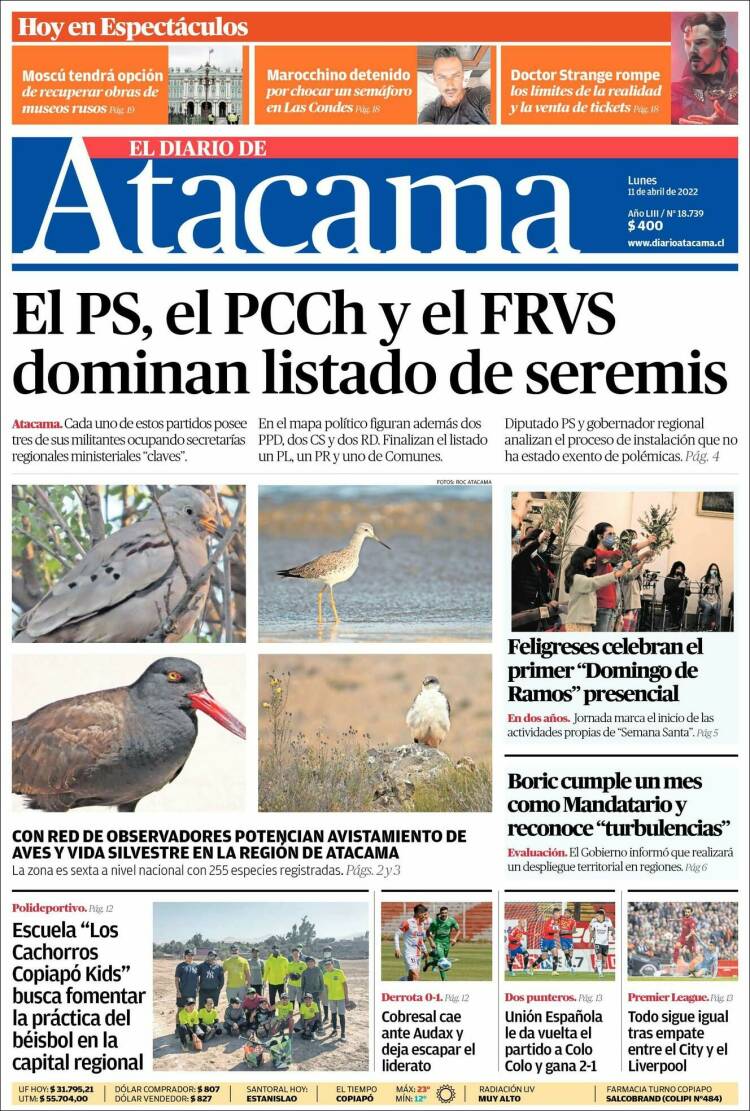 Portada de Diario de Atacama (Chile)
