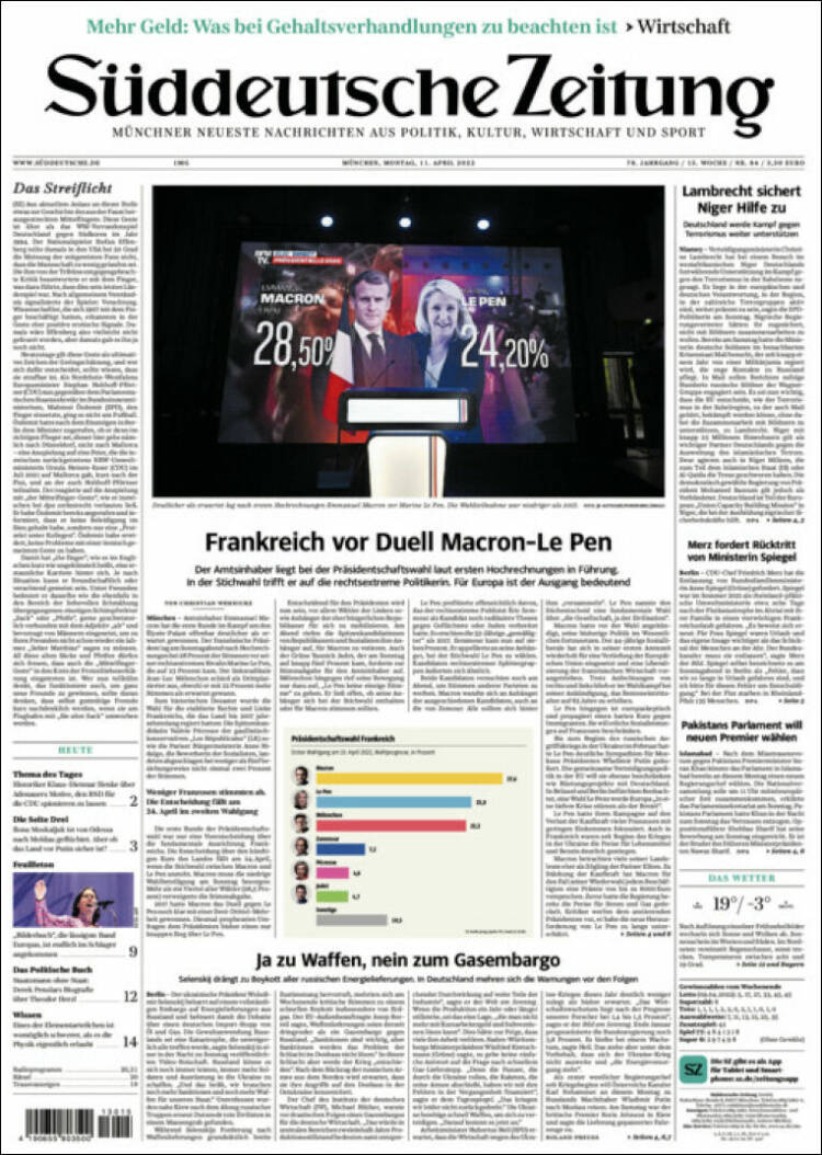 Portada de Sueddeutsche (Alemania)