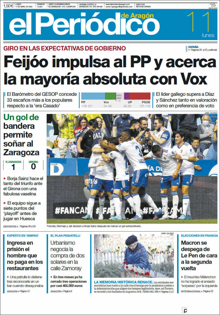 Portada de El Periódico de Aragón (España)