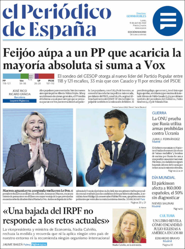 Portada de El Periódico de España (España)