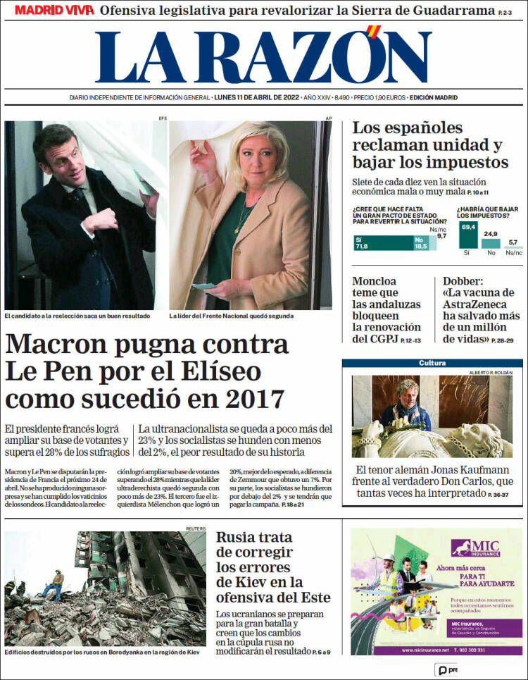 Portada de La Razón (España)