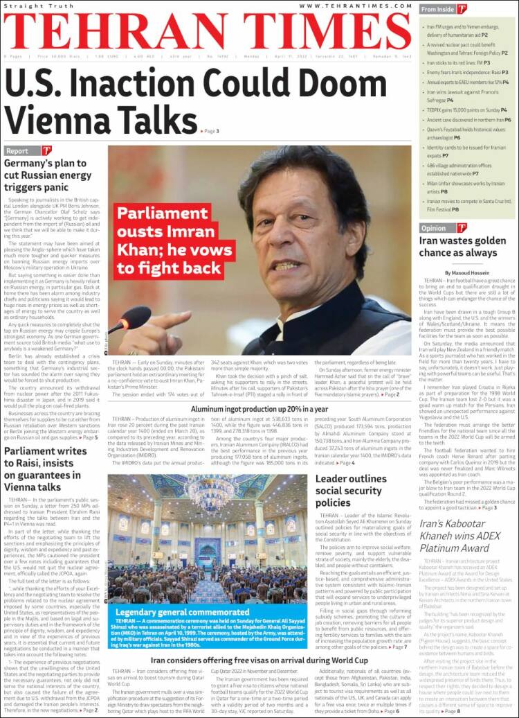 Portada de TehranTimes (Ir&aacute;n)