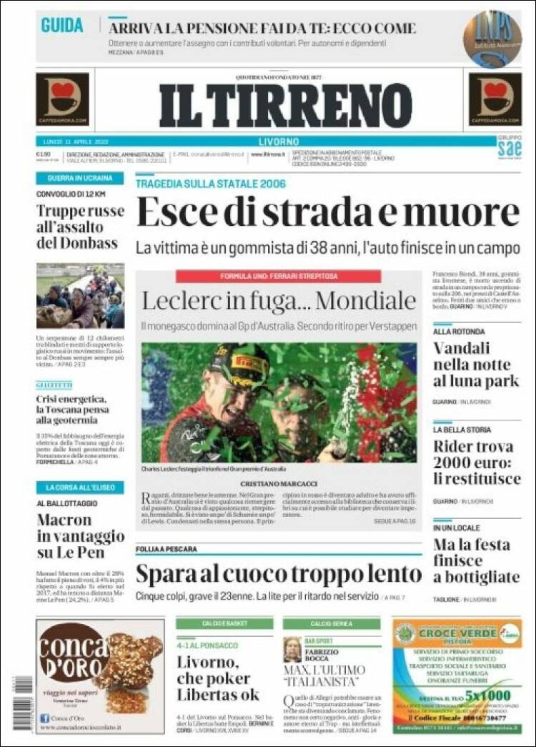 Portada de Il Tirreno (Italia)