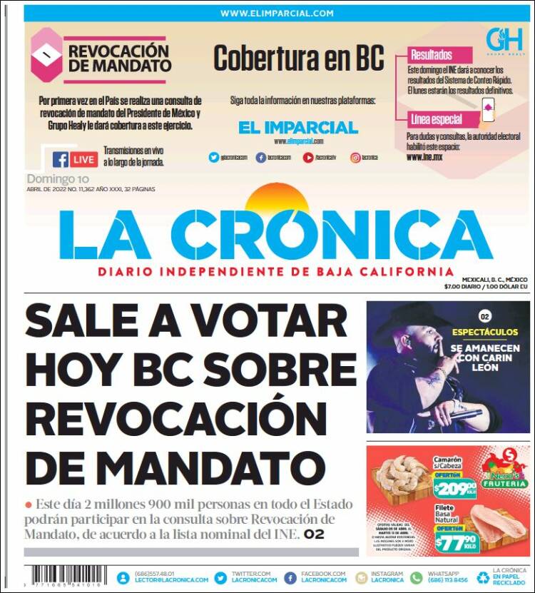 Portada de La Crónica de Baja California (M&eacute;xico)