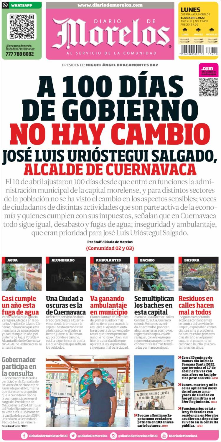 Portada de Diario de Morelos (M&eacute;xico)
