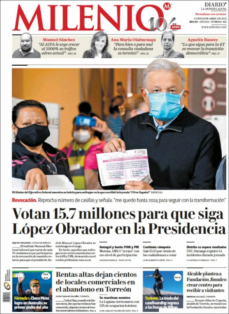 Portada de Milenio - Laguna (M&eacute;xico)