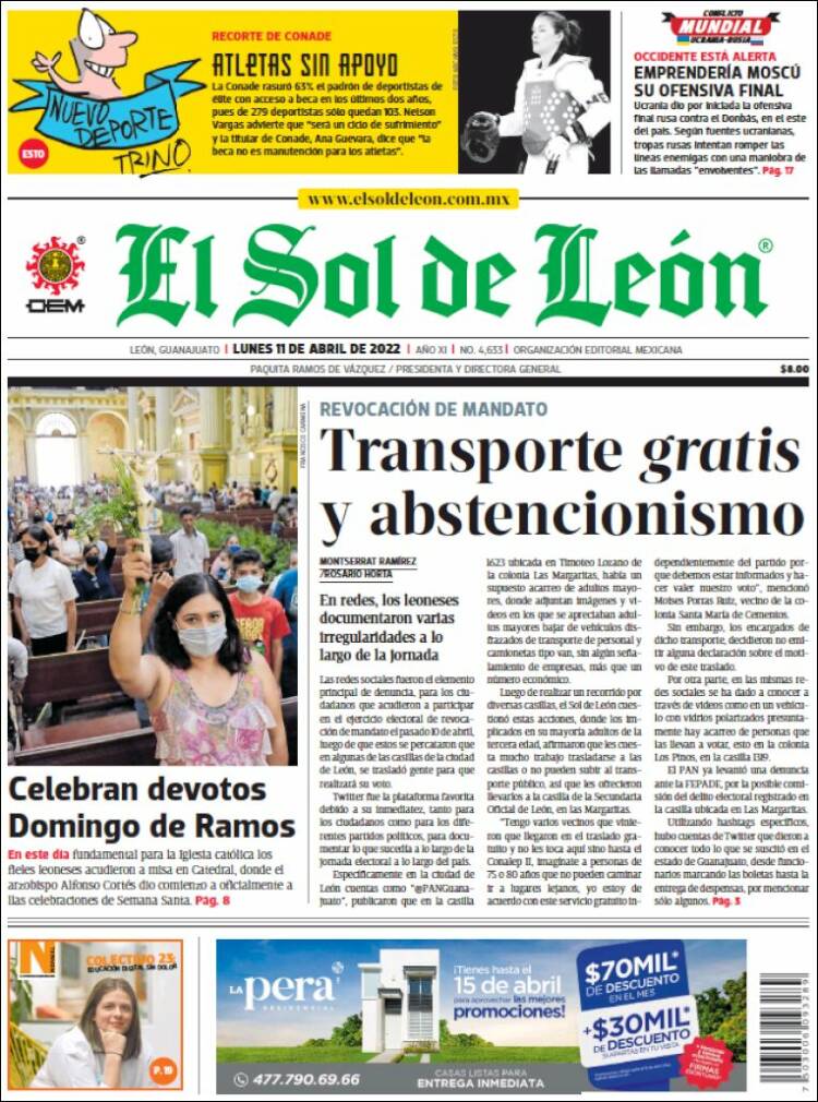 Portada de El Sol de León (M&eacute;xico)