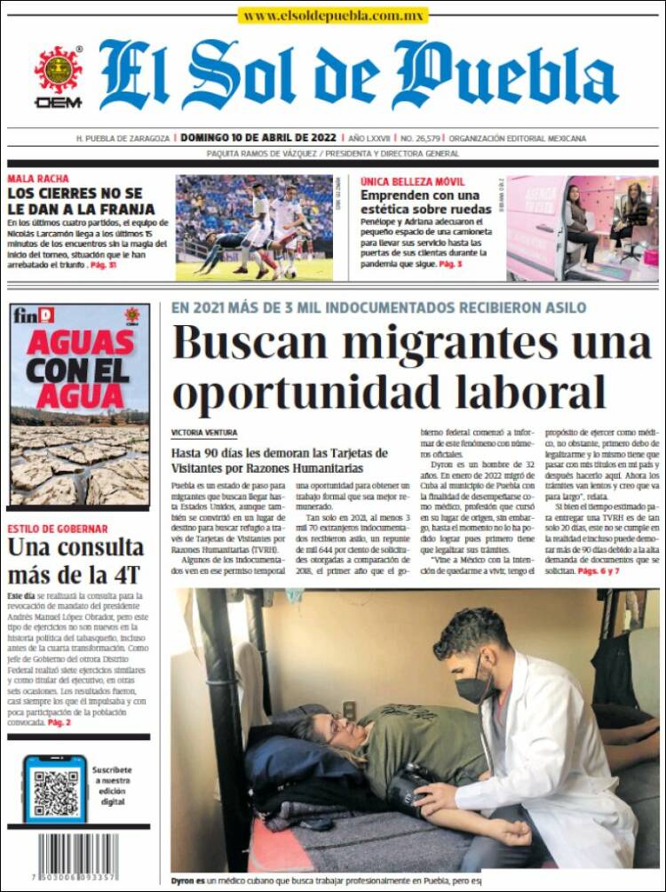 Portada de El Sol de Puebla (M&eacute;xico)