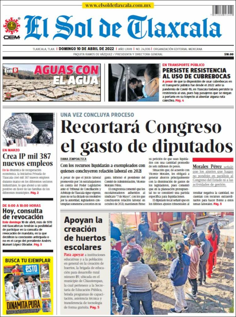 Portada de El Sol de Tlaxcala (M&eacute;xico)