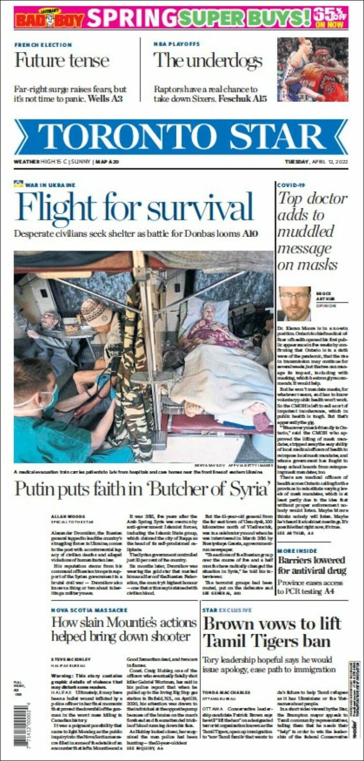 Portada de The Toronto Star (Canada)