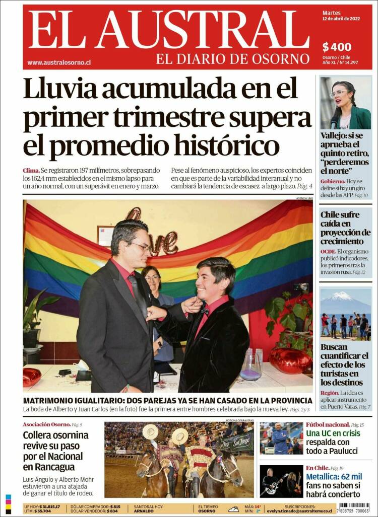 Portada de El Austral de Osorno (Chile)