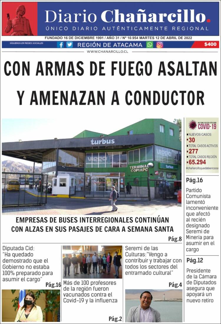 Portada de Diario Chañarcillo (Chile)