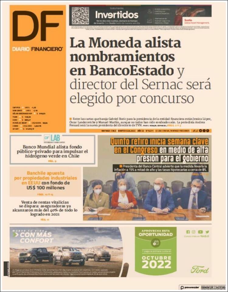 Portada de Diario Financiero (Chile)