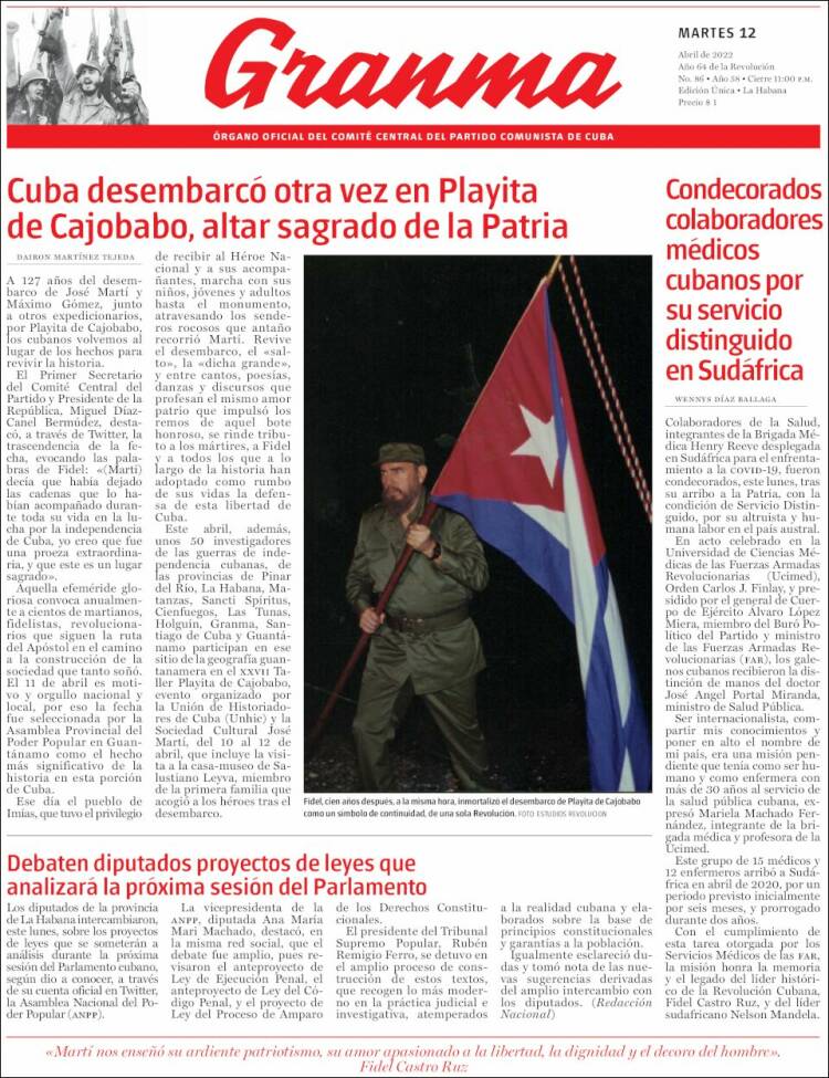Portada de Granma (Cuba)
