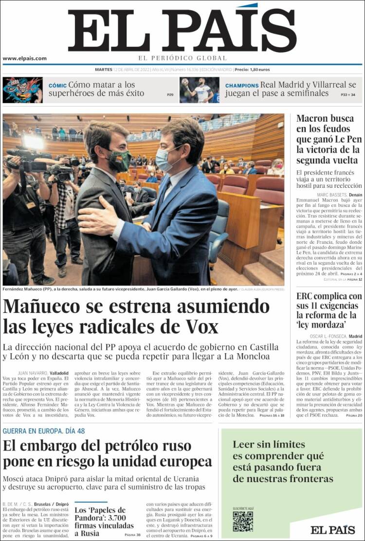 Portada de El País (Spain)