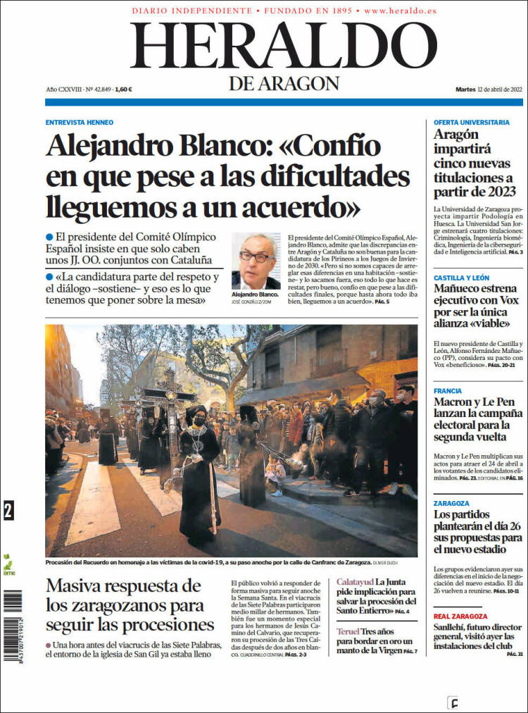 Portada de Heraldo de Aragón (Spain)