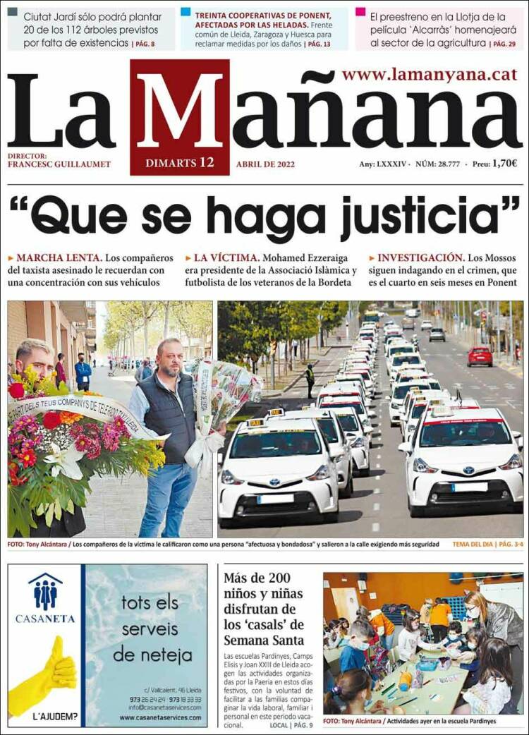 Portada de La Mañana - Diari de Ponent (Spain)