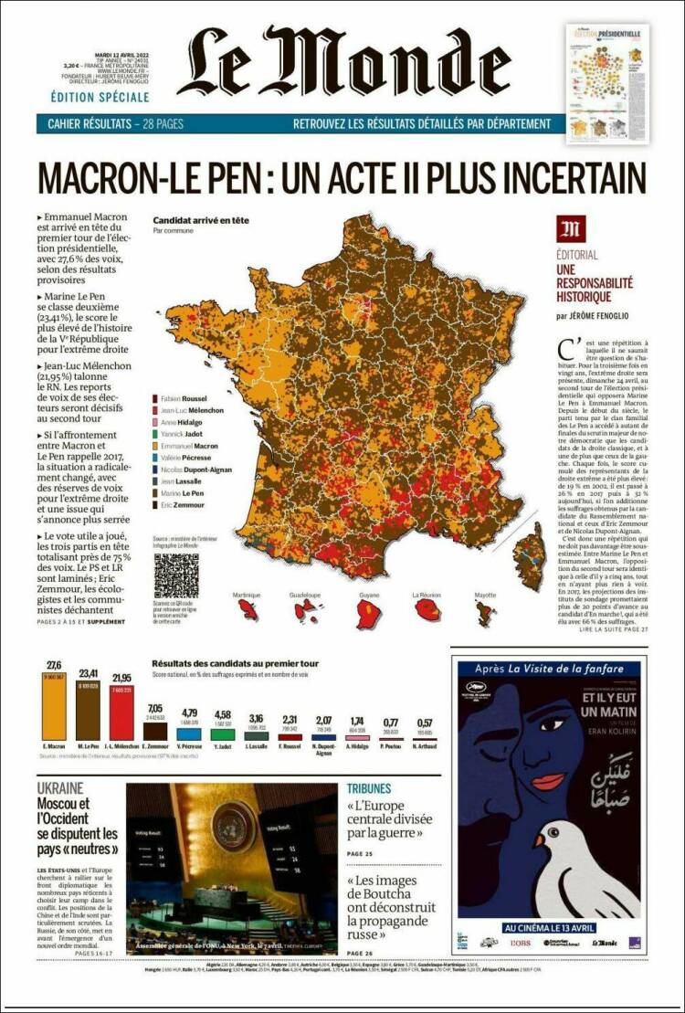 Portada de Le Monde (Francia)