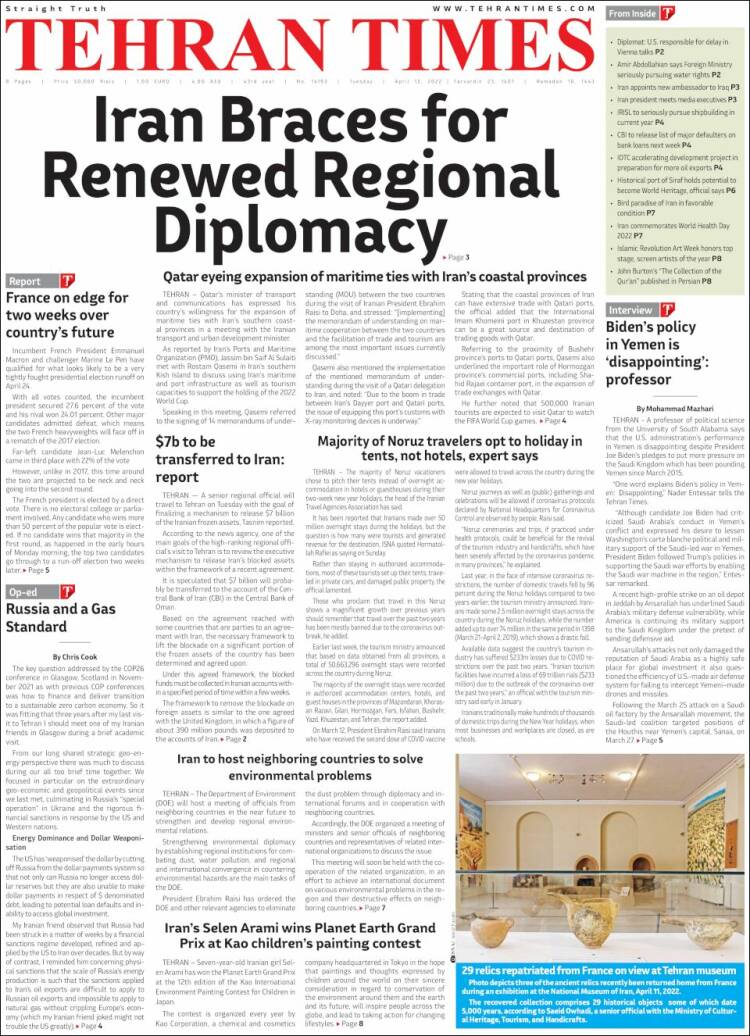 Portada de TehranTimes (Ir&aacute;n)