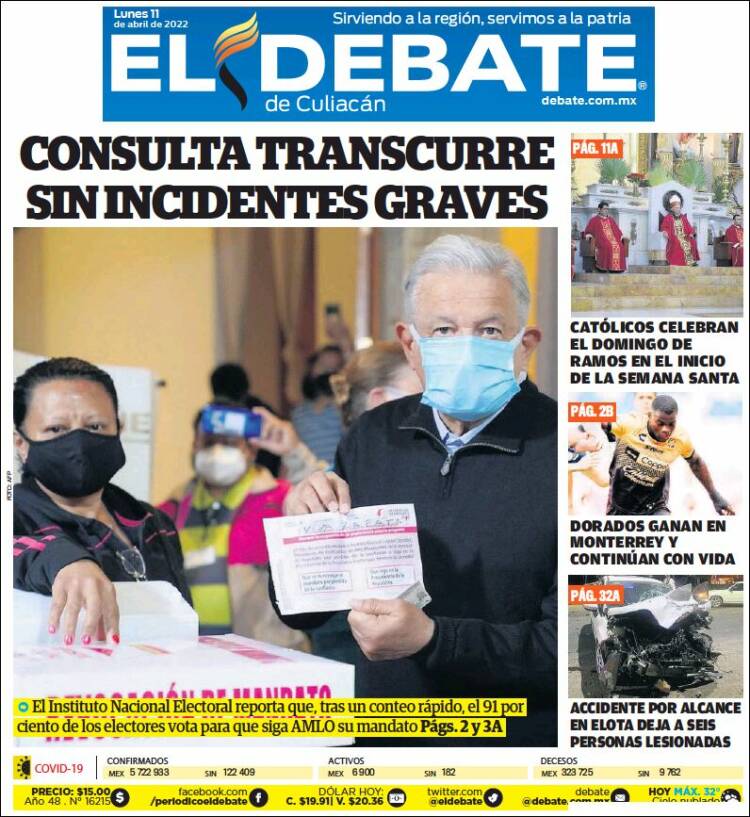 Portada de El Debate de Culiacán (M&eacute;xico)