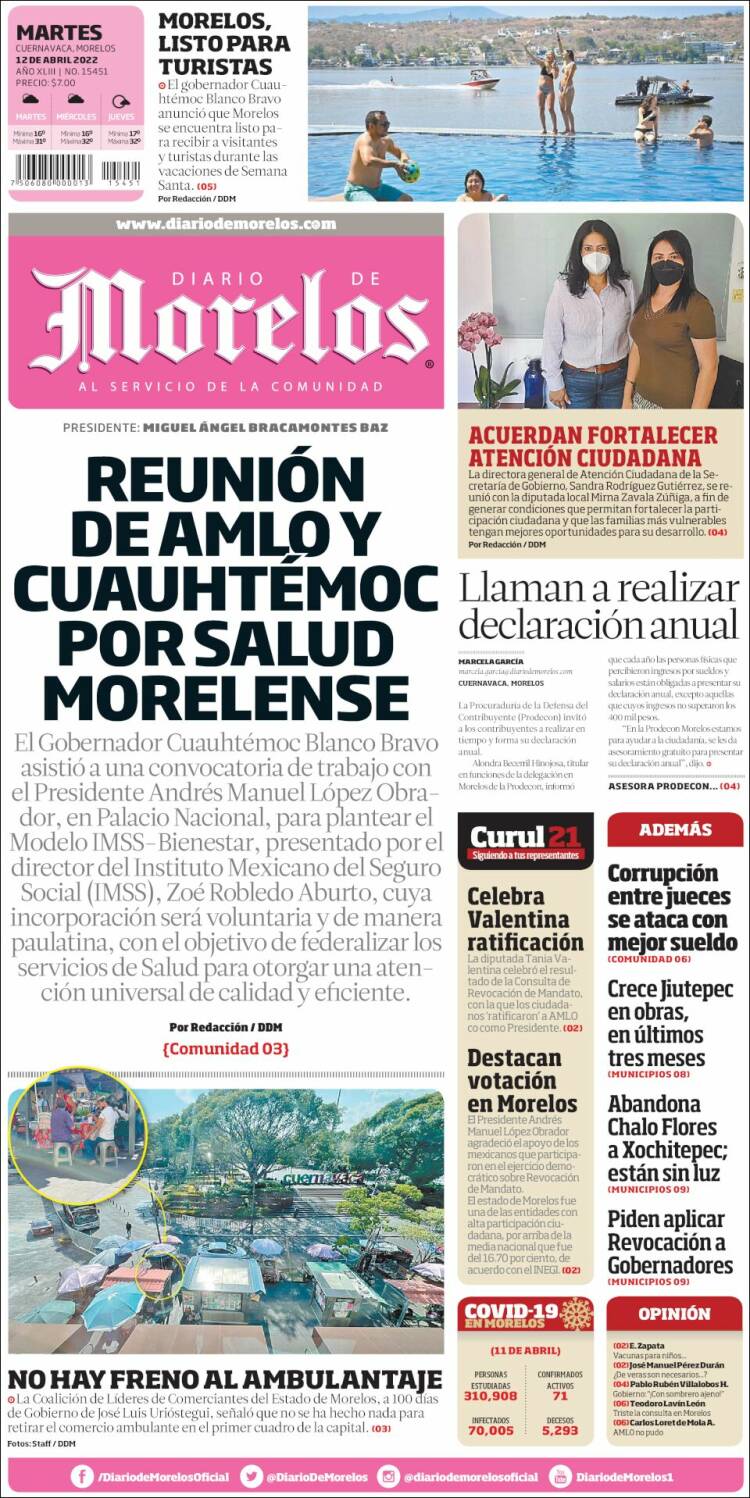 Portada de Diario de Morelos (M&eacute;xico)